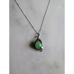 Vintage Double Dolphins Holding Jade Marble Stone Necklace